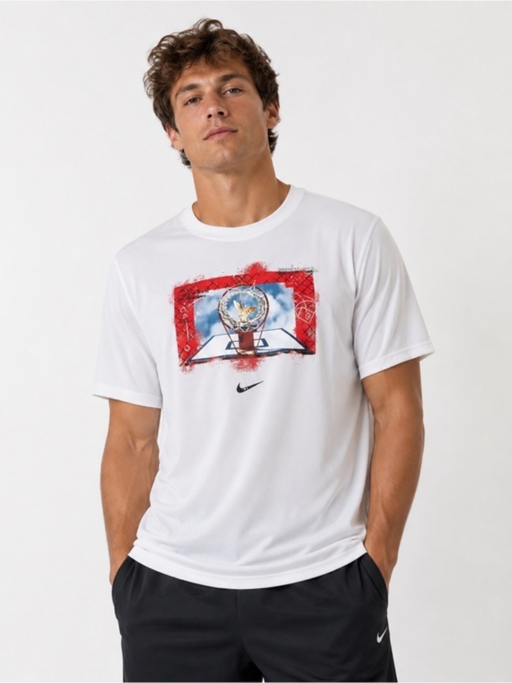 Nike Dri-FIT Basketball Hoop Graphic T-Shirt White Men’s Medium Athletic Tee